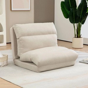 Beiger HOMCOM Bodenstuhl mit 6-stufig verstellbarer Rückenlehne, gepolstert, auf hellem Teppich. Komfortables Sofa.