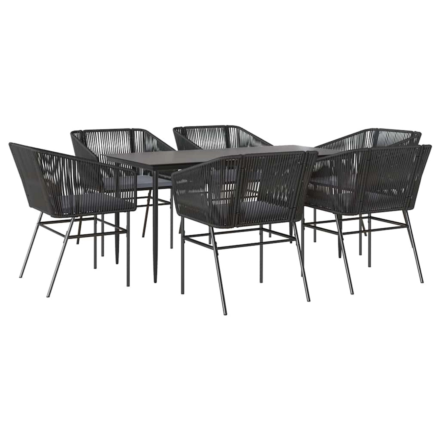 vidaXL 7-Tlg Garten-Essgruppe mit Kissen Schwarz Poly Rattan Glas 3334517 günstig online kaufen