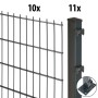 Anthrazit Doppelstabmatten-Set: Zaunfeld, Pfosten mit Bodenplatte. Für 120 cm hohen Gartenzaun.