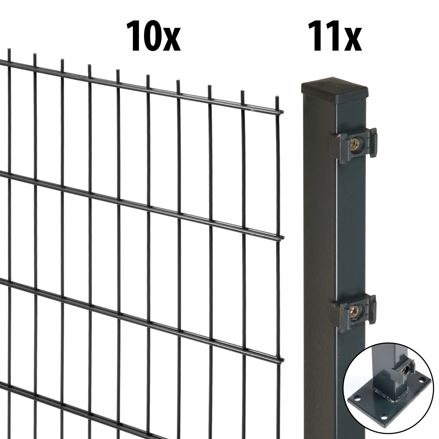 Floraworld Doppelstabmatten-Set mit Bodenplatte 120 cm x 20 m 60/40 Anthrazit