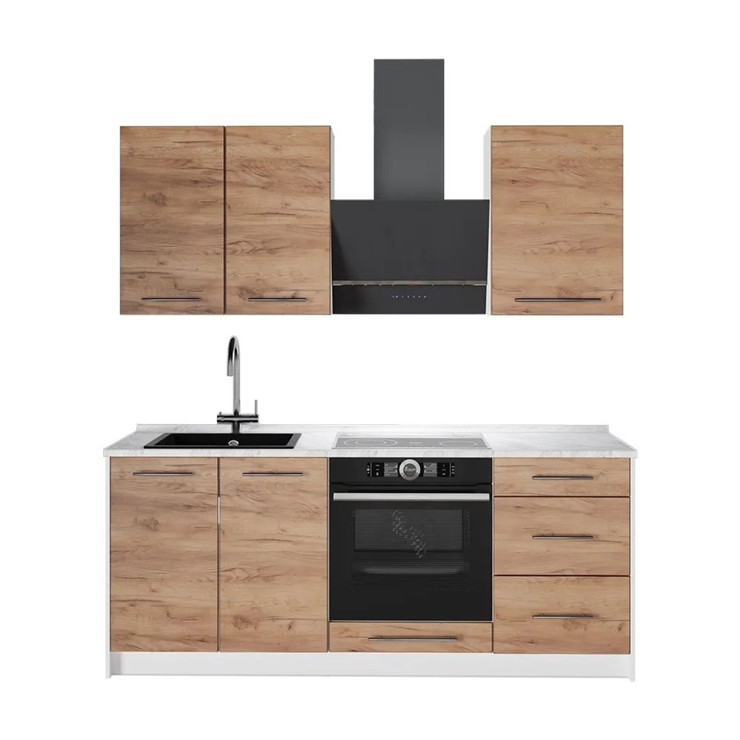 Vicco Singleküche Fame-Line Goldkraft Eiche/Weiß 190 x 82 AP Marmor Art Nr 62976