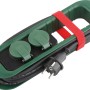 Grün-schwarze 2-fach Steckdosenleiste IP44 mit Kabelaufwicklung und Schutzkontaktstecker.