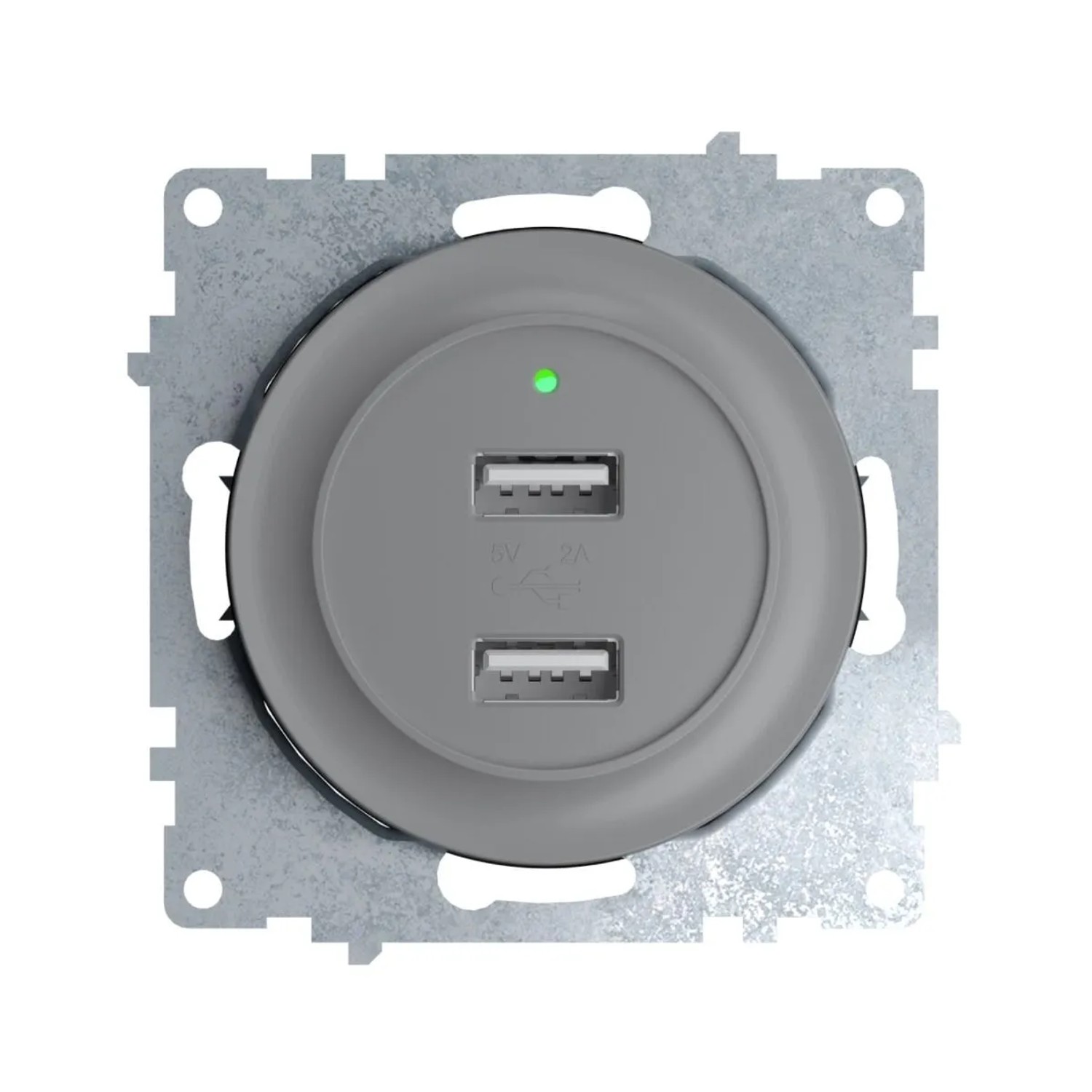 OneKeyElectro USB Unterputz Steckdose mit 2 Anschlüssen 5V 2.1 A mit LED Ladeindikator Grau