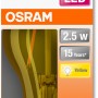 Osram LED-Lampe E27 in Glühlampenform, 2,5W, warmes gelbes Licht im Karton.