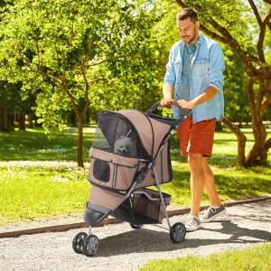 PawHut Hundewagen mit Hund im Park. Praktischer Hundebuggy für Kleintiere.