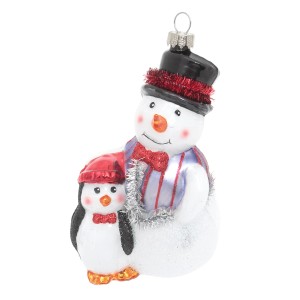 Weihnachtsornament: Schneemann mit Pinguin von Krebs Glas Lauscha, 5 cm, festliche Deko.