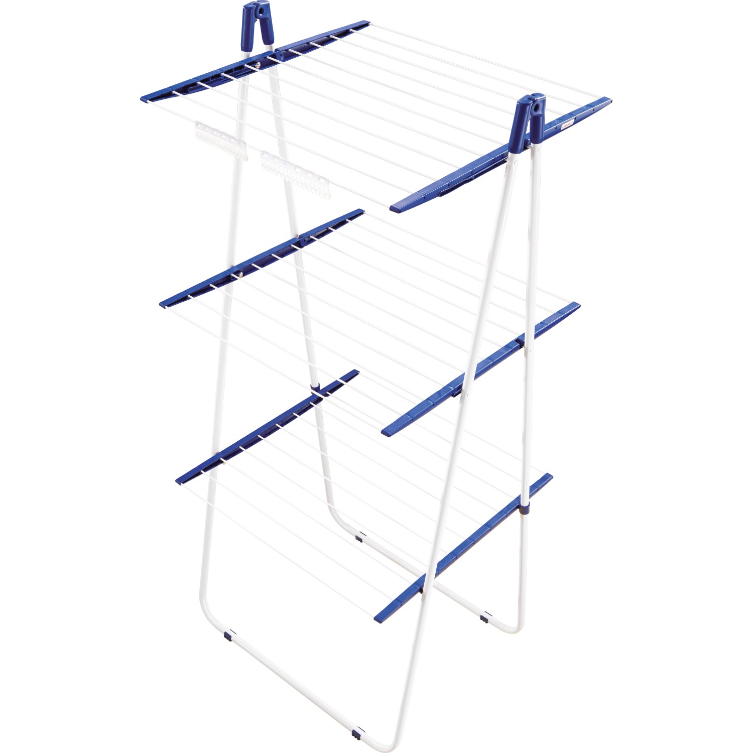 Leifheit Turmtrockner Pegasus Tower 190: Wäscheständer mit drei Ebenen und blau-weißen Details.