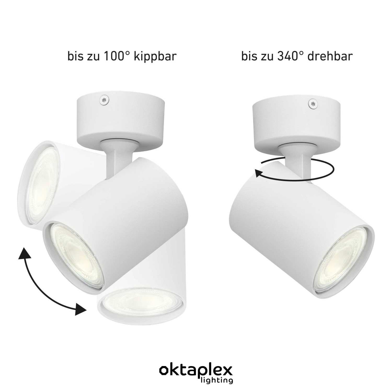 Oktaplex Bora Deckenleuchte, weiß, schwenkbar. Flexibel ausrichtbarer LED Spot für Lampen & Leuchten.