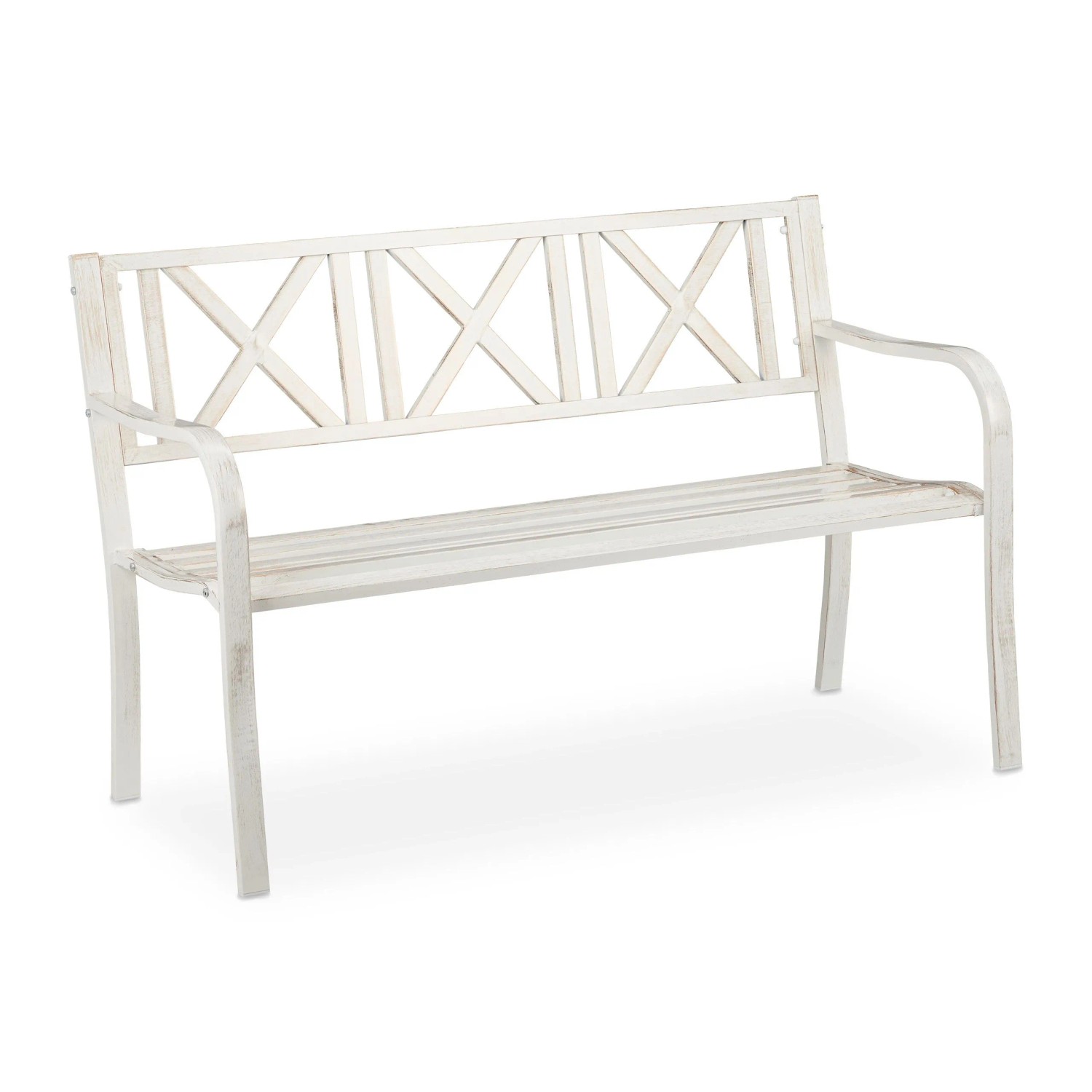 Relaxdays Gartenbank Stahl Weiß/Bronze Zweisitzer 127 cm x 63 cm x 80,5 cm