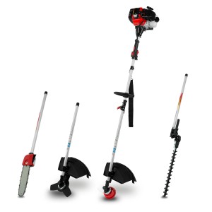EBERTH 4in1 Motorsense: Freischneider, Rasentrimmer, Heckenschere und Astsäge als Multitool.