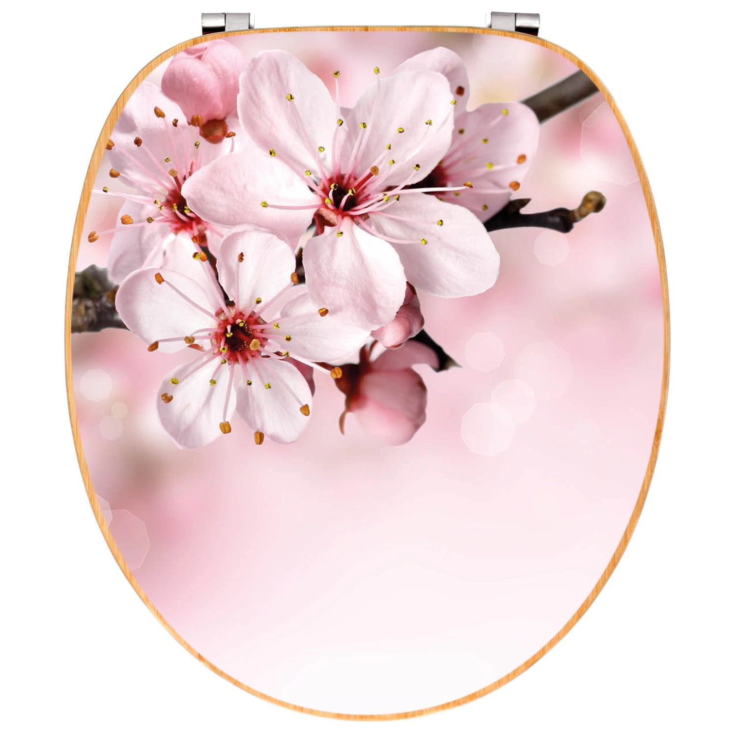 Banjado WC-Sitz aus Bambus mit Kirschblüten-Motiv, ein dekorativer Toilettendeckel für Ihr Badezimmer.