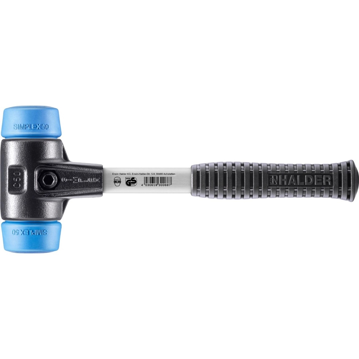 Halder Simplex Schonhammer Ø 50 mm TPE-soft Blau mit Verstärktem Temperguss günstig online kaufen