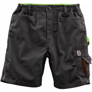 Schwarze Herren Short Gr. 50 mit limettenfarbenen Details und praktischen Taschen für Arbeitskleidung.