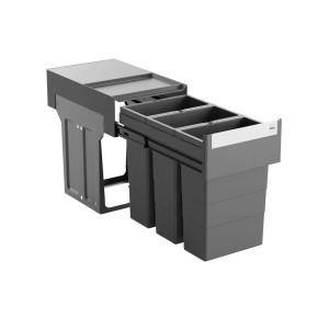 HAILO Abfallsammler Mülleimer Tandem 3x 8L Vollauszug Dunkelgrau 3666921