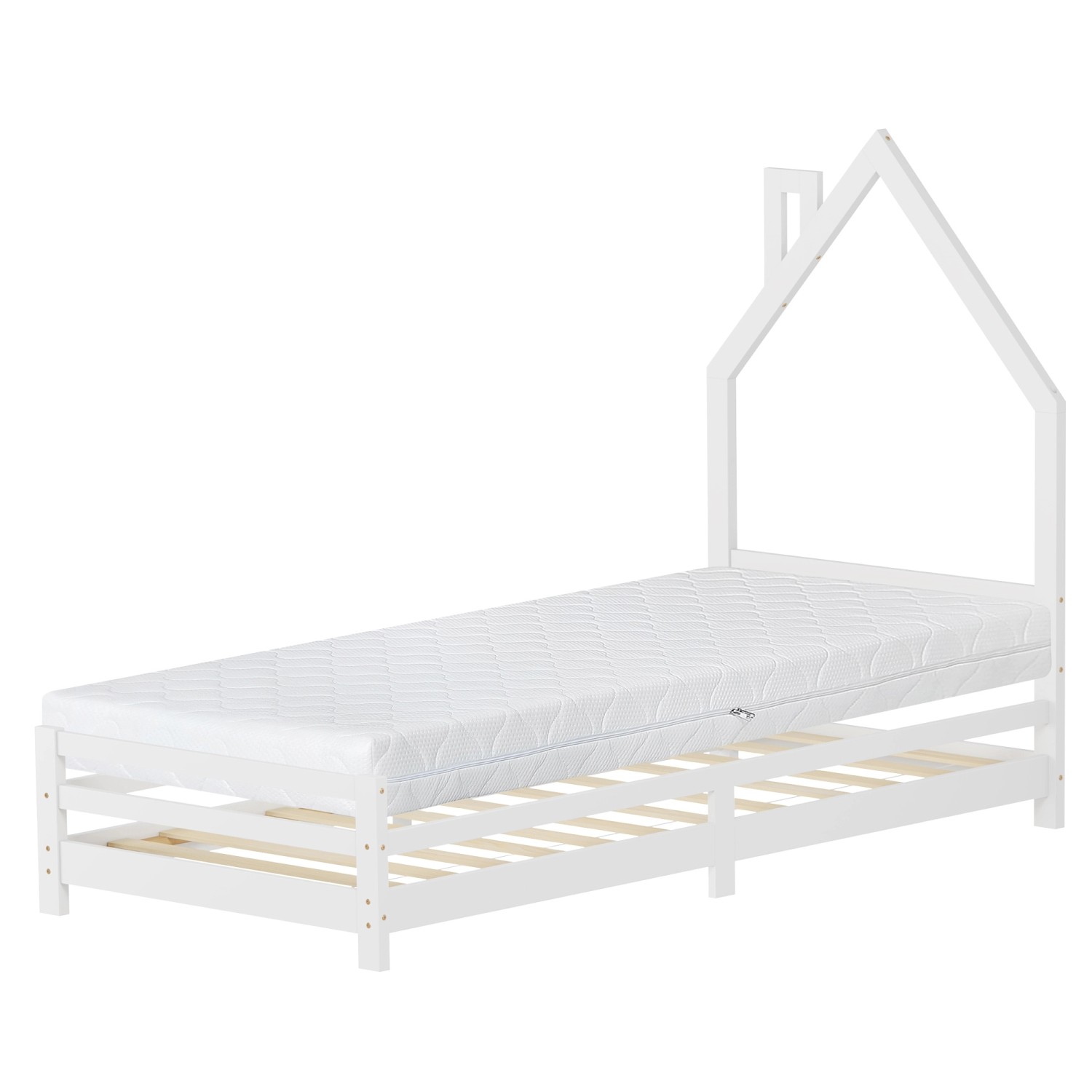 ML-Design Kinderbett Haus 90x200 cm mit Matratze H16 cm Weiß Holz günstig online kaufen