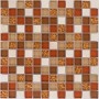 Mosaikmatte aus Glas und Naturstein in Orange und Creme, 30x30 cm. Ideal für Wandgestaltung.