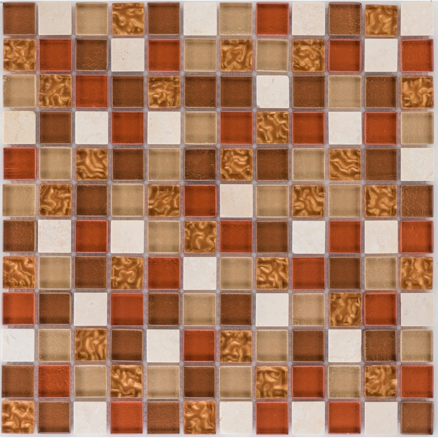 Mosaikmatte Glas und Naturstein Orange Creme 30 cm x 30 cm günstig online kaufen