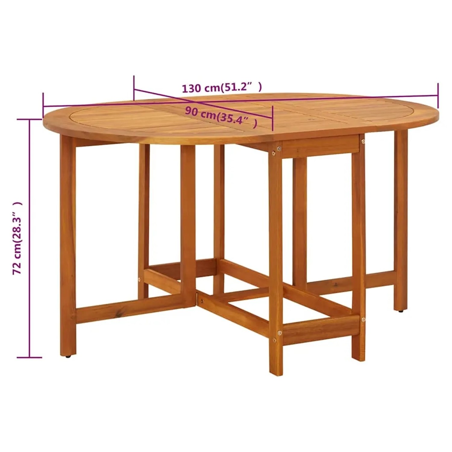 vidaXL Gartentisch aus Akazienholz, 130x90x72 cm, ideal für Garten und Terrasse.