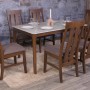 6er-Set Polsterstühle „MCW M58“ in Taupe mit dunklem Holzgestell. Esszimmerstühle mit hoher Rückenlehne.