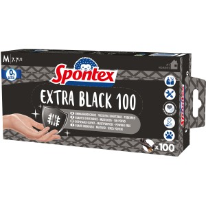 Spontex Einmalhandschuhe Extra Black, 100 Stück, Größe 7, latexfrei und puderfrei.