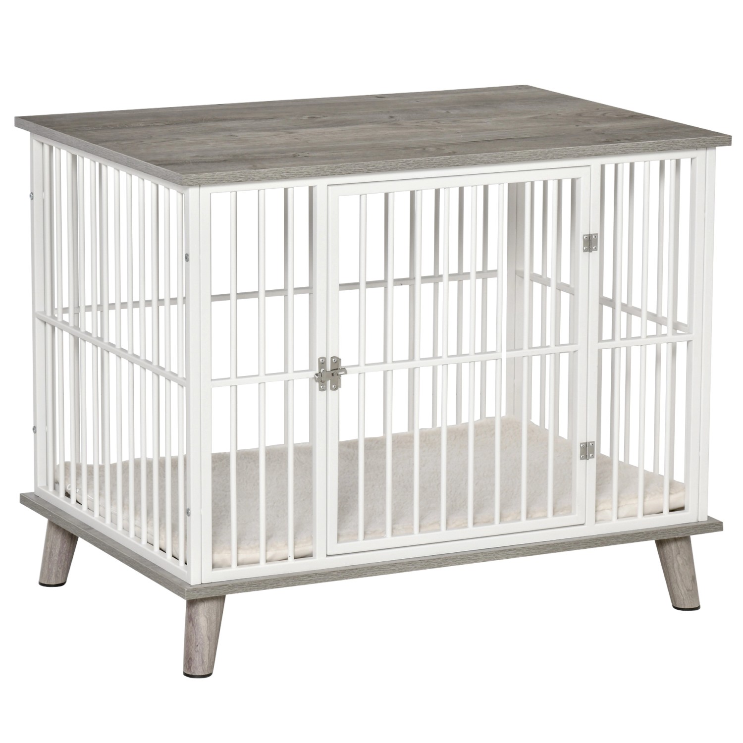 PawHut Hundekäfig Stahl Spanplatte Weiß Grau 86B x 60T x 70H cm