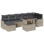 Hellgraues 8-tlg. vidaXL Garten-Sofa-Set aus Poly Rattan mit Tisch und Kissen.