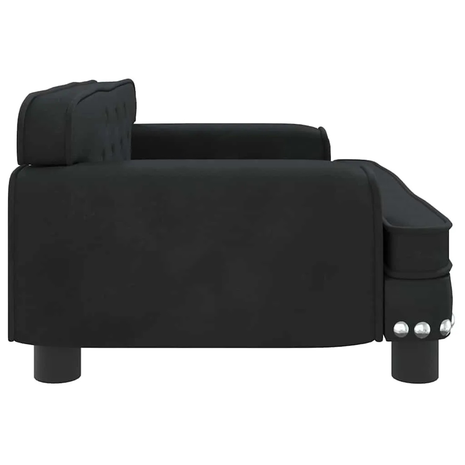 Schwarzes vidaXL Hundebett (70x45x30 cm) aus Samt, Seitenansicht.