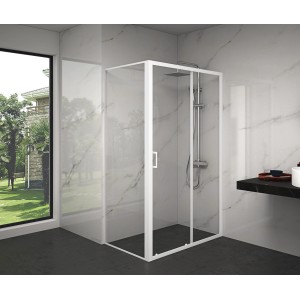 Aurlane Glasdusche Factory Front, 80x120x200 cm, weiße Eckdusche mit Schiebetür.