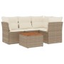 Beige 5-tlg. vidaXL Garten-Sofagarnitur aus Rattan mit cremefarbenen Kissen und Tisch.