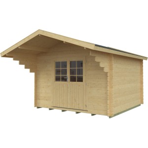 Kiehn-Holz Gartenhaus KH 28-018, 300x300 cm, unbehandeltes Holz mit Doppeltür und Fenster.