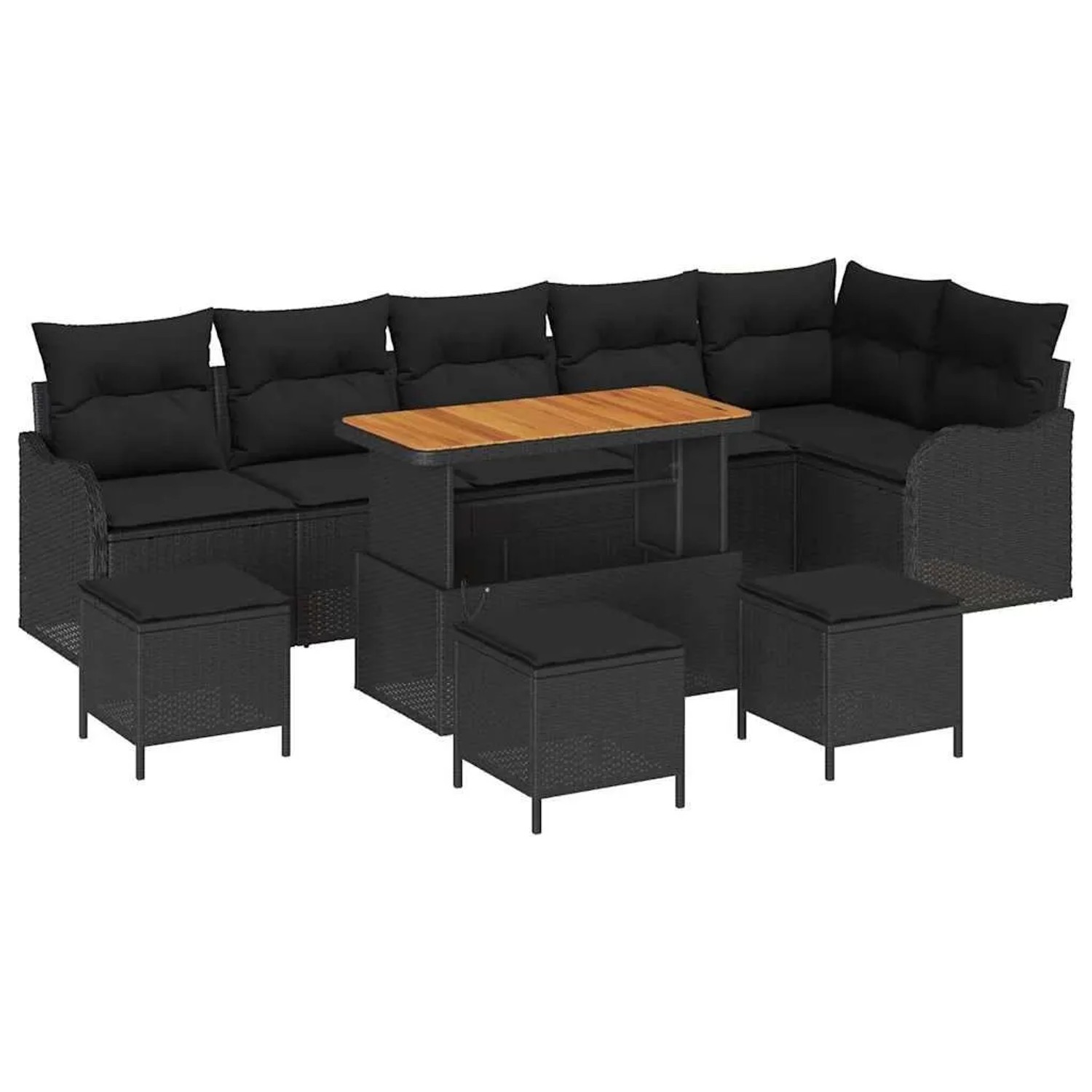 vidaXL Garten-Sofa-Set mit Kissen mit Speicher 10-Tlg Schwarz 3364239