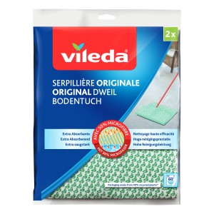 Vileda Bodentuch 2er-Pack mit Microfaser für streifenfreien Glanz & hohe Wasseraufnahme.