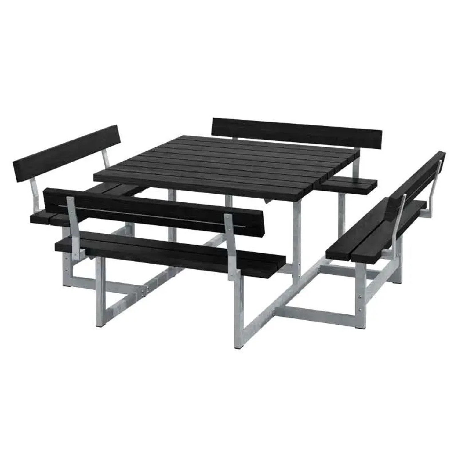 PLUS Picnic Gartensitzgruppe RePlast Schwarz 200 cm mit 4 Rückenlehnen