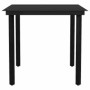 Schwarzes 3-teiliges Garten-Esszimmerset mit Tisch und Stühlen aus Poly Rattan und Glas.