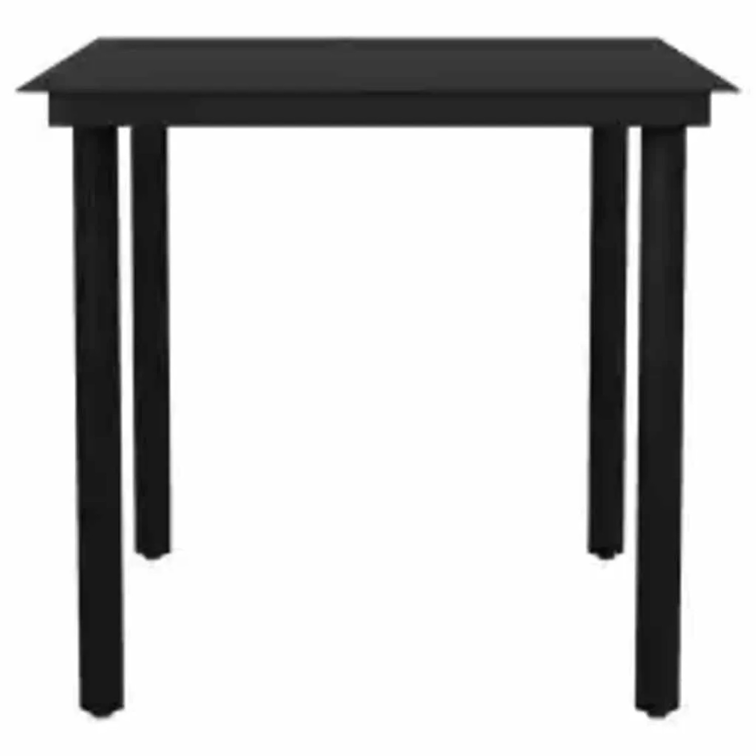 Schwarzes 3-teiliges Garten-Esszimmerset mit Tisch und Stühlen aus Poly Rattan und Glas.