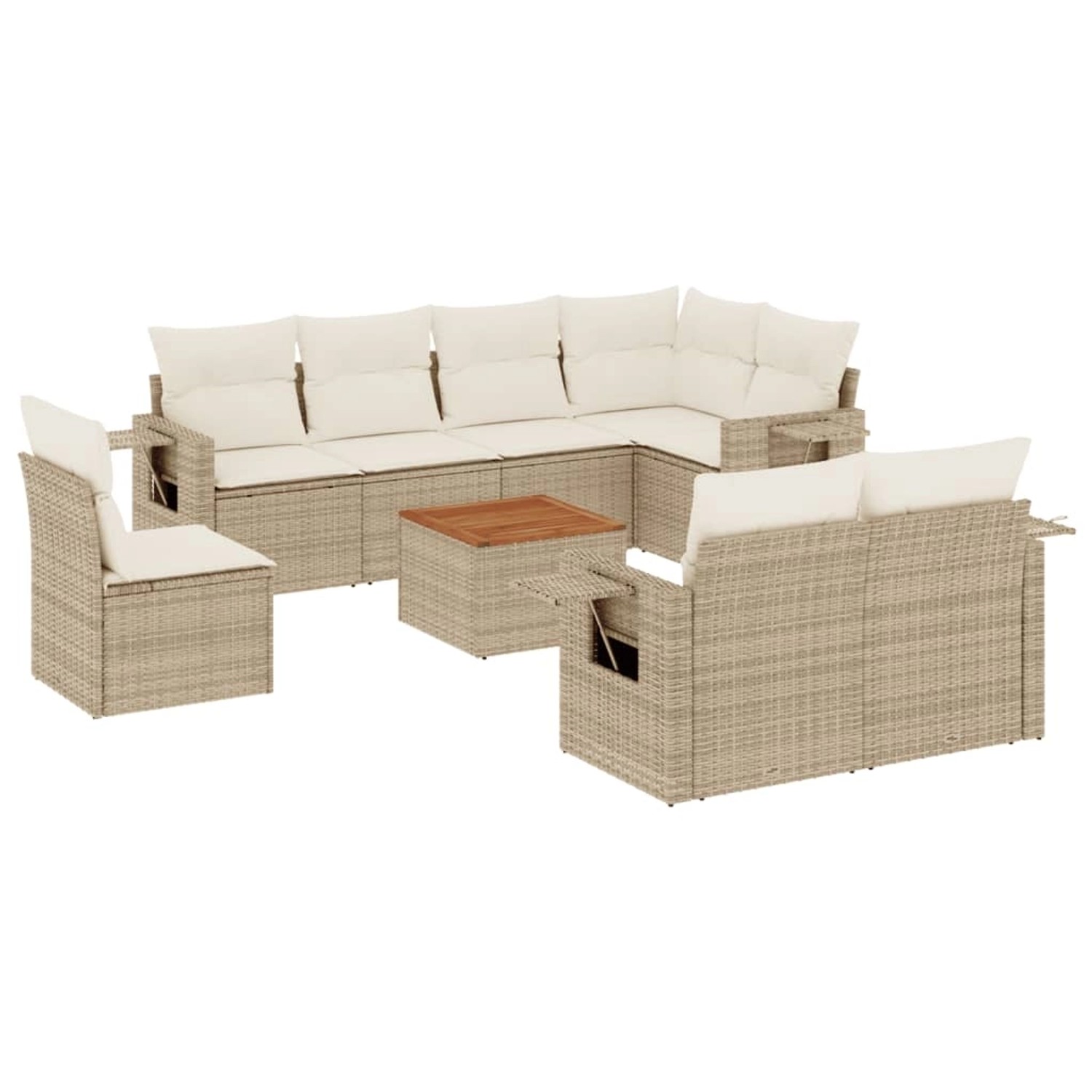 vidaXL 9-Tlg Garten-Sofagarnitur mit Kissen Beige Poly Rattan 3256989 günstig online kaufen