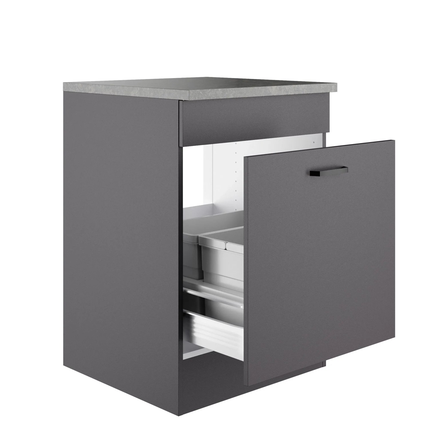 OPTIFIT Spülenunterschrank Kiel420, 60cm, Anthrazit matt mit Auszug für Abfalltrennung.