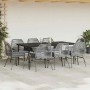 Graue 9-tlg. vidaXL Garten-Essgruppe mit Polyrattan-Stühlen und schwarzem Tisch mit Glasplatte.