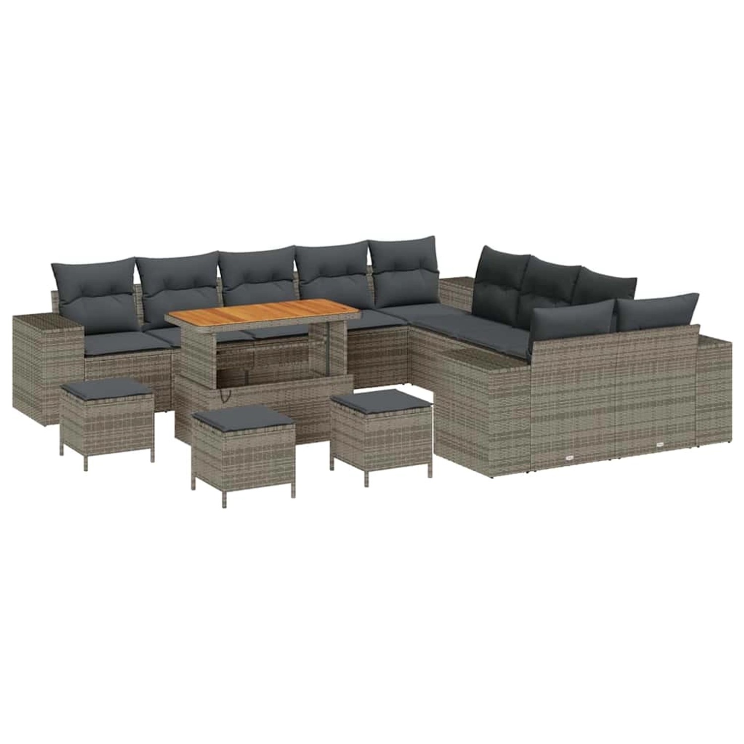 vidaXL Garten-Sofa-Set Höhenverstellbar 13-Tlg Grau Poly Rattan 3362073 günstig online kaufen