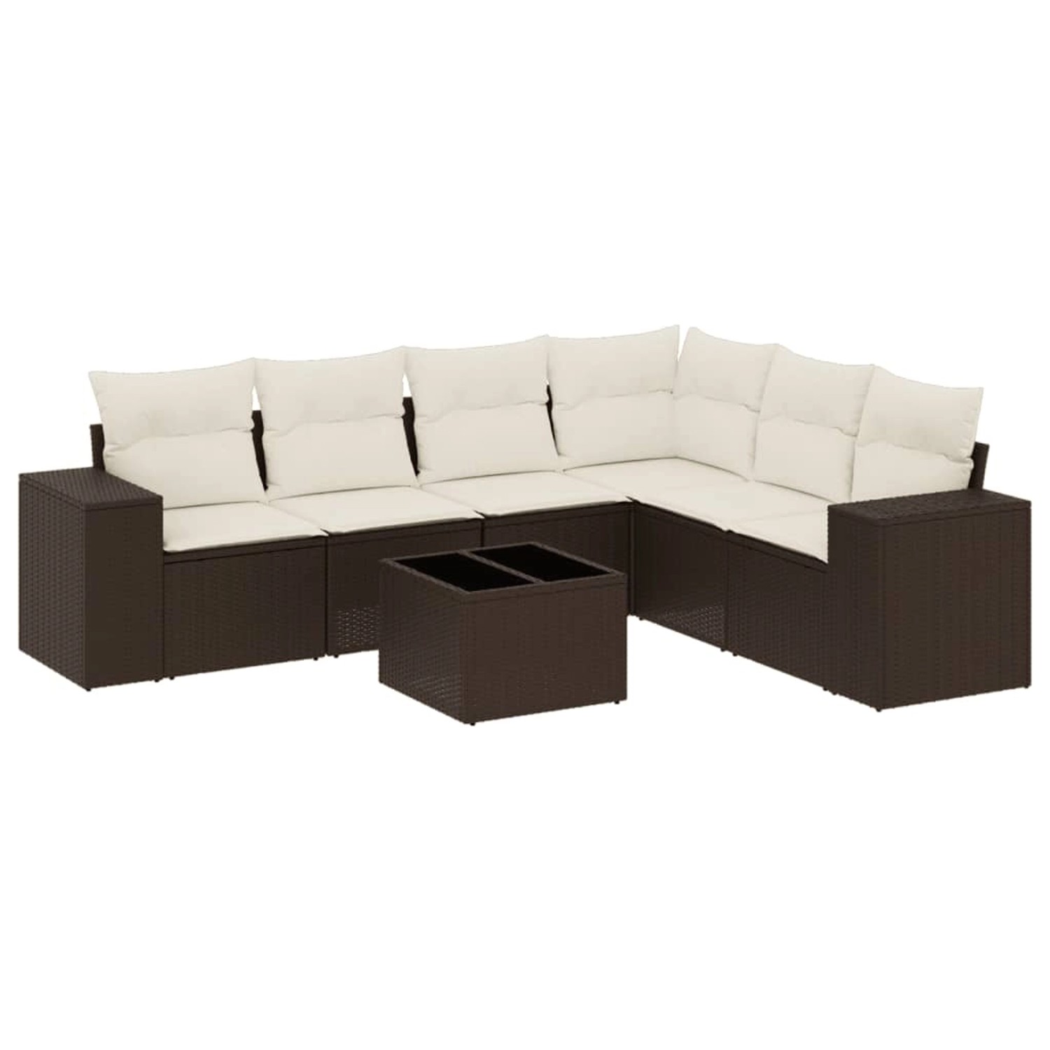 vidaXL 7-Tlg Garten-Sofagarnitur mit Kissen Braun Poly Rattan 3254960