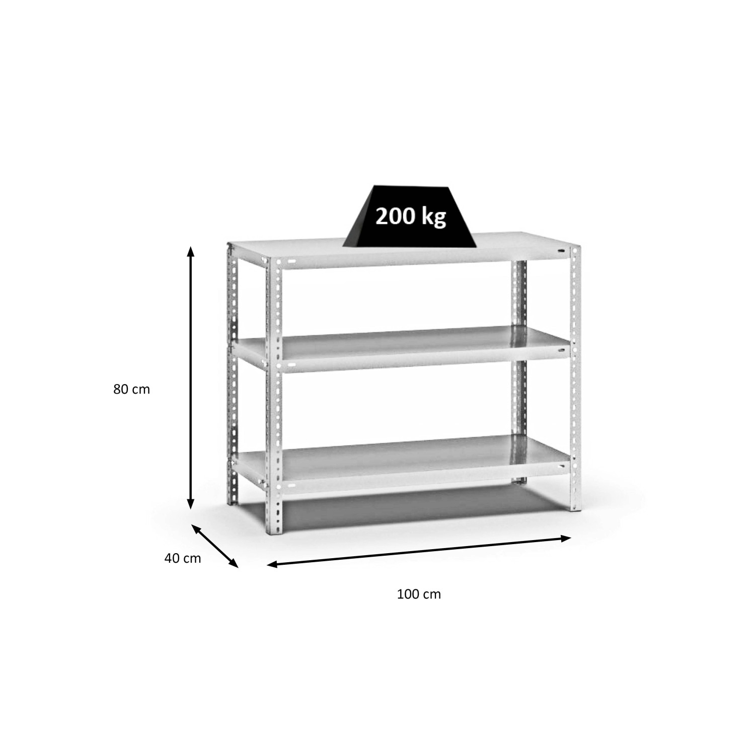 Lichtgraues PROREGAL Fachbodenregal mit 3 Ebenen, 80x100x40 cm, Fachlast 200 kg.