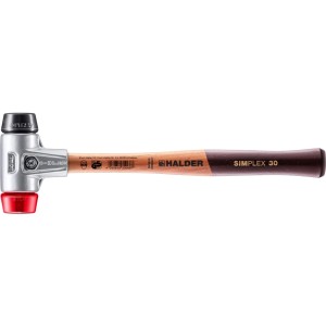 Halder Simplex Schonhammer, Ø 30mm, mit Gummi (schwarz) und Kunststoff (rot).