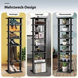 Costway Schuhregal, 8-stufig, schwarz, aus Holz, höhenverstellbar, als Schuhschrank, Lagerregal oder Pflanzenständer nutzbar.