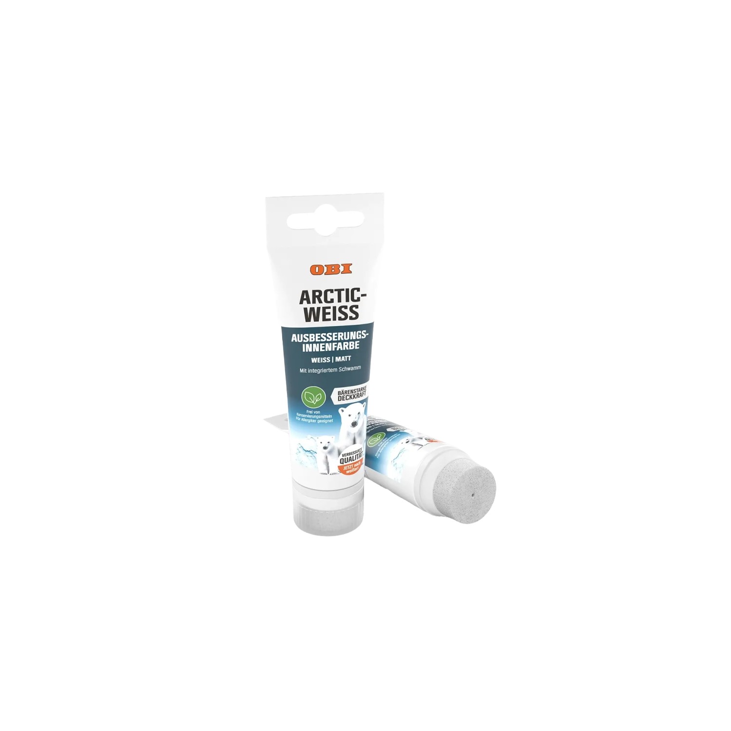 Tube OBI Arcticweiss Wandfarbe, weiße Ausbesserungsfarbe mit Schwamm, matt.