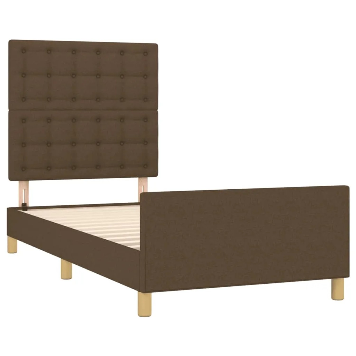 Dunkelbraunes Stoff-Bettgestell 80x200 cm mit Kopfteil für Schlafzimmer.