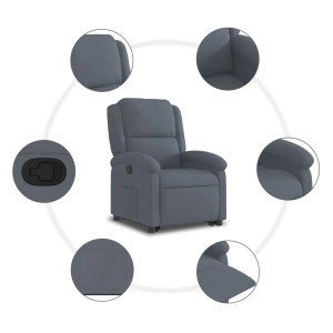 Dunkelgrauer vidaXL Relaxsessel mit Aufstehhilfe aus Samt, Modell 1. Bequemer Sessel mit Seitentasche.