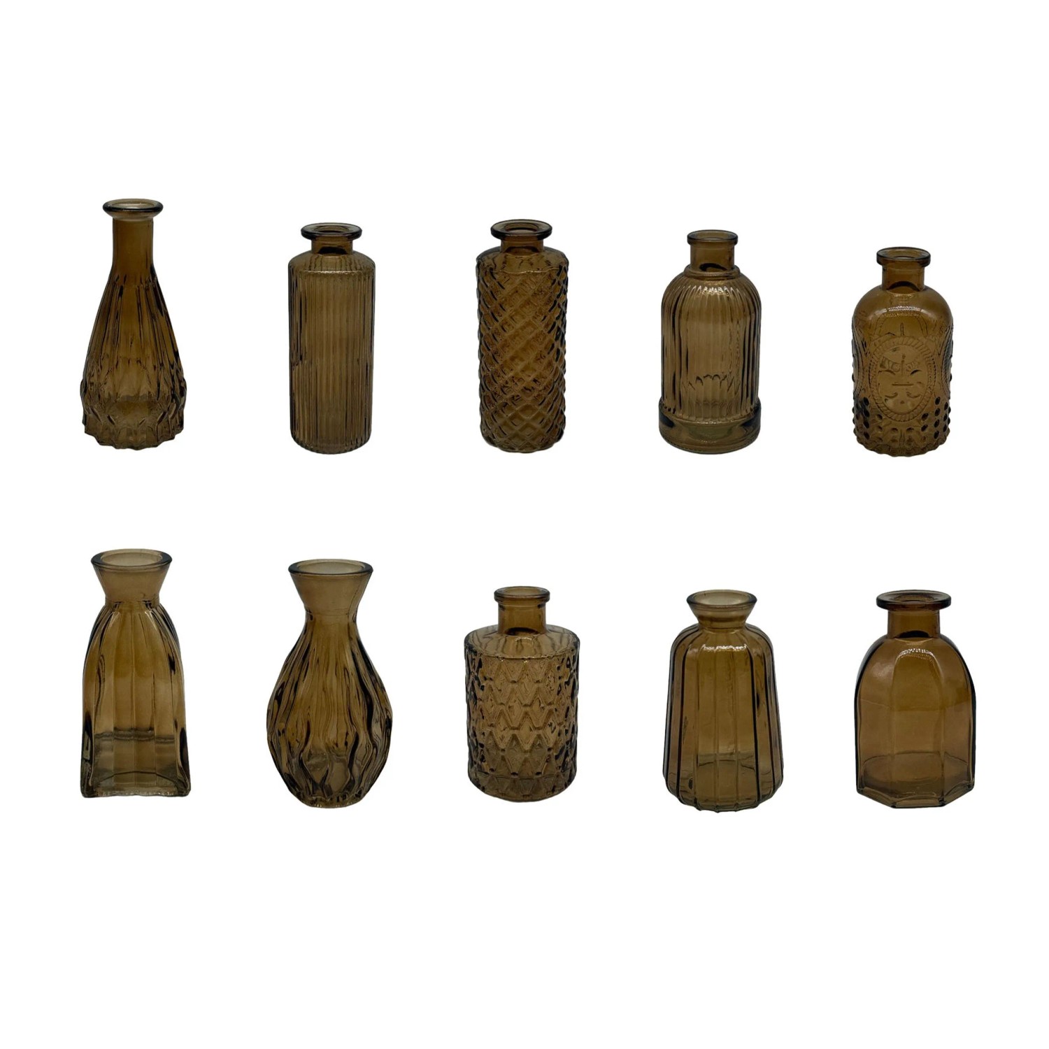 Relaxdays Dekovasen Glas Braun 10er Set ø 5 bis 8 cm 10 cm bis 14,7 cm
