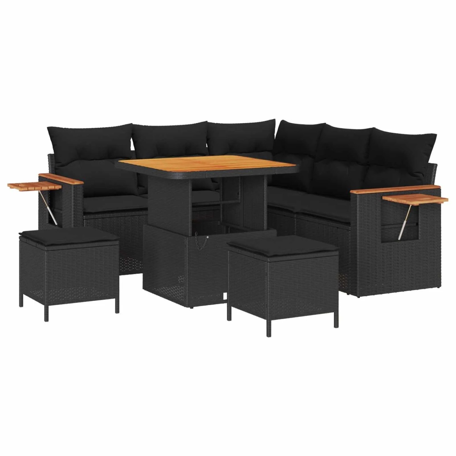 vidaXL Gartensofa-Set mit Kissen 9 Stk Schwarz Poly-Rattan 3365119