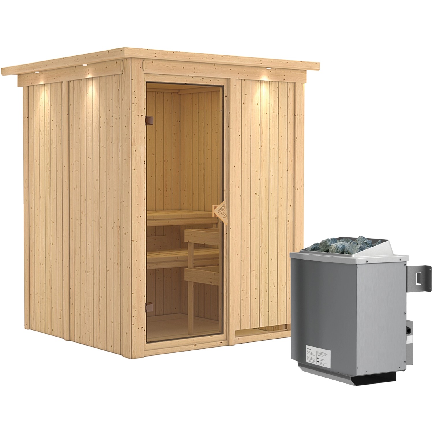 Karibu Sauna-Set Norna inkl. Ofen 9 kW mit integr. Steuerung, Dachkranz günstig online kaufen