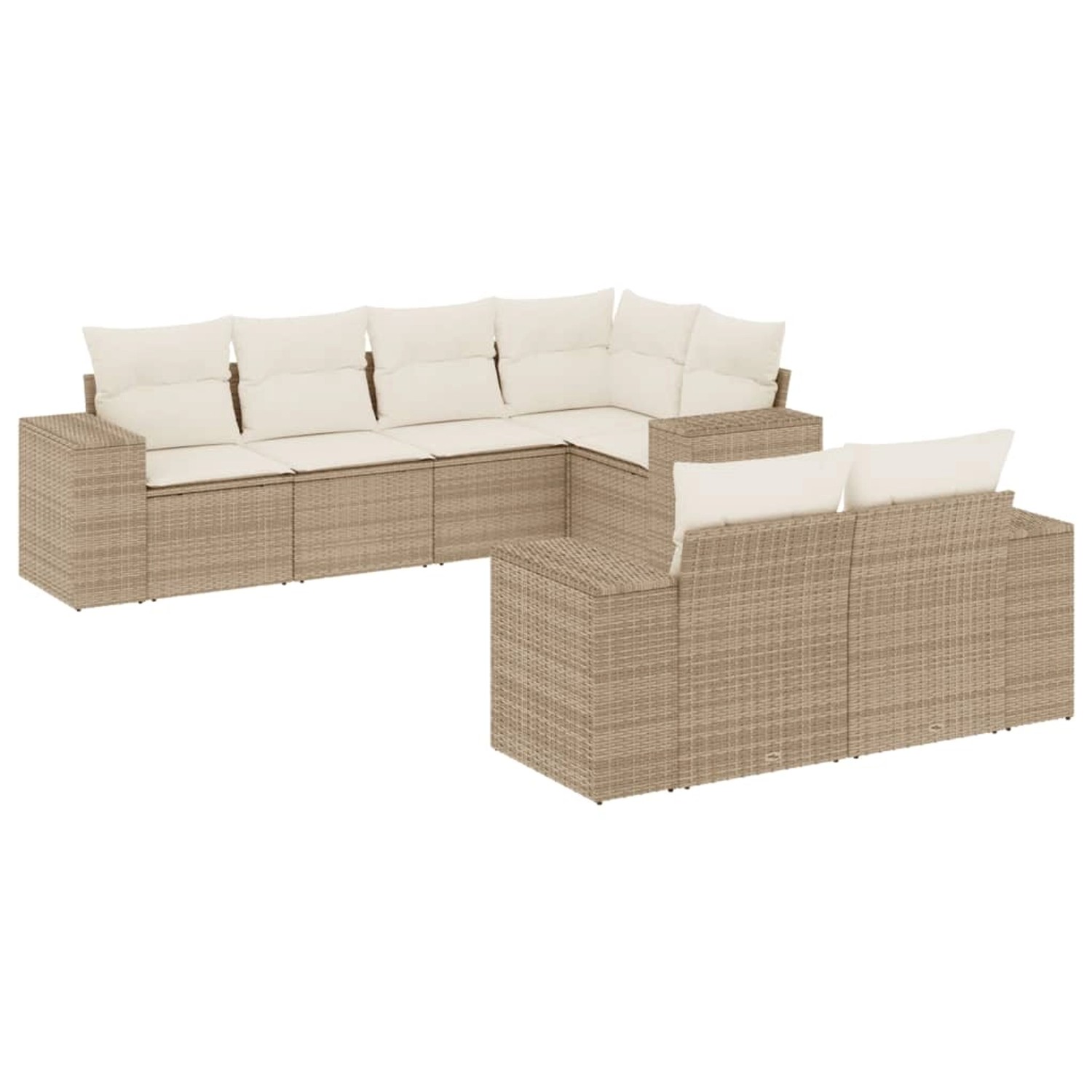 vidaXL 7-Tlg Garten-Sofagarnitur mit Kissen Beige Poly Rattan 3255145